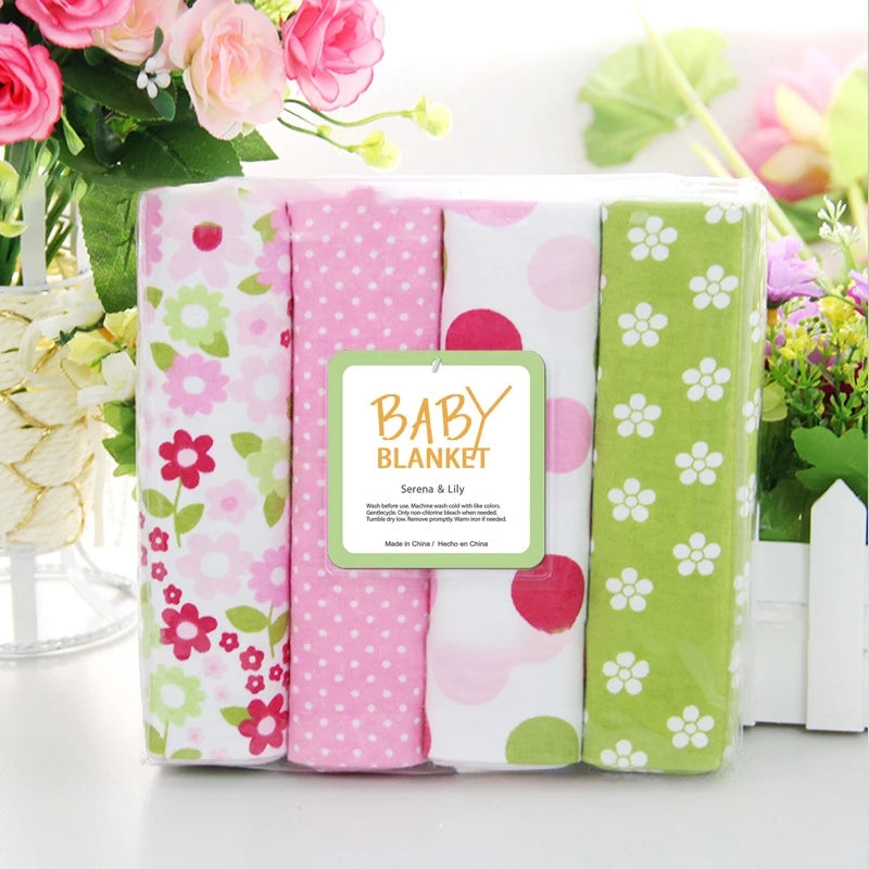 4 pieces flannel baby blanket swaddle set