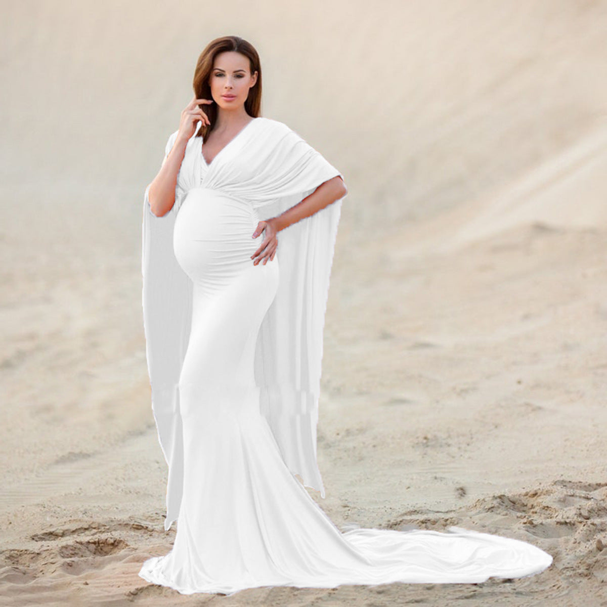 Off-neck Cape Mop Dress Pregnant Women Photo Shoot Long Dress