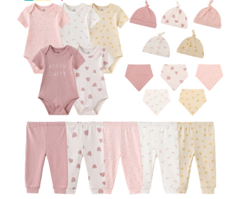 20 PCs New Baby Onesie Hat Triangular Binder Cotton Pants Suit