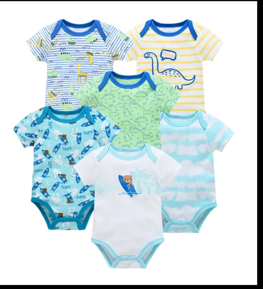 6 pcs unisex summer onesie 3-6m